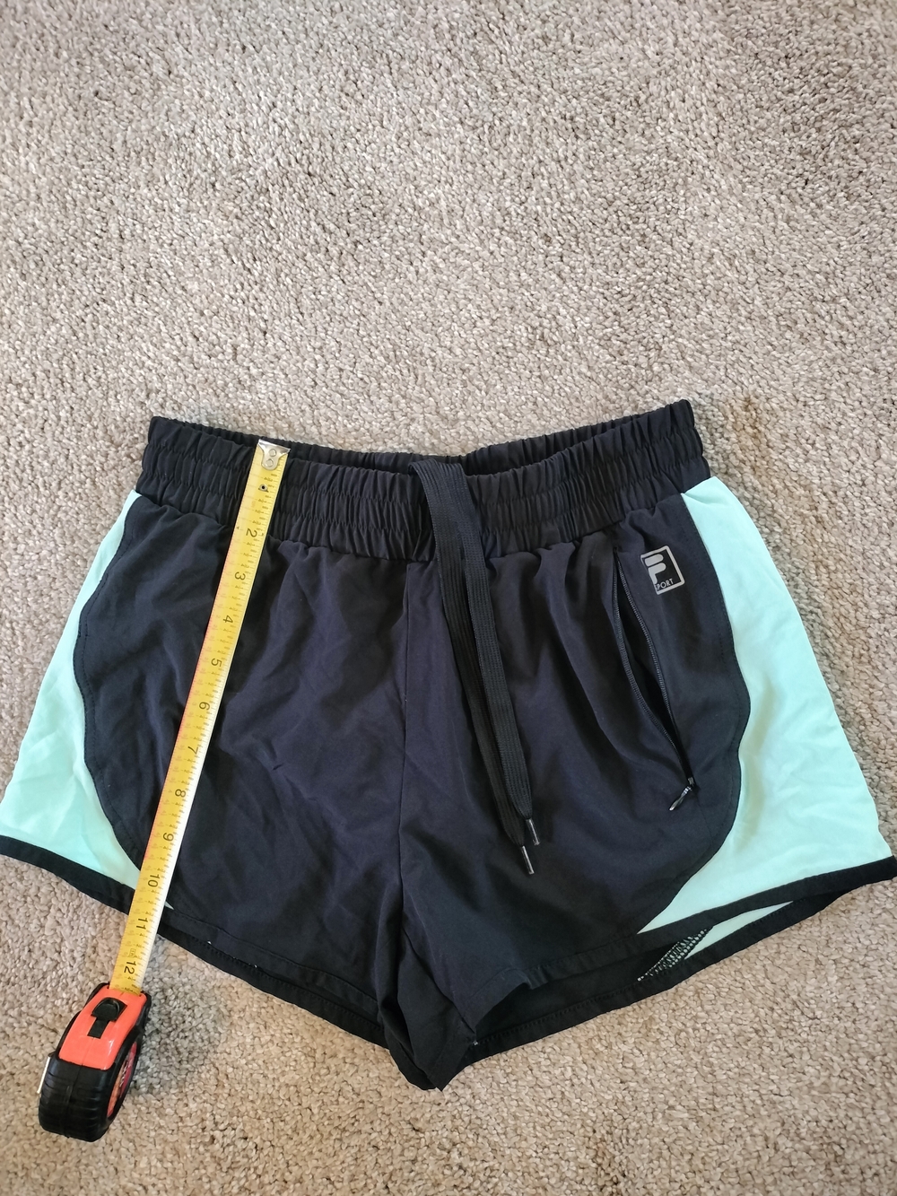 FILA Black Athletic Shorts with Mint Side Panels & Pocket w/ Drawstrings